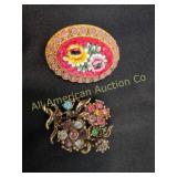 VTG ITALIAN MOSIC & MULTI COLOR RHINESTONE PINS
