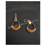 BARSE GOLD TONE & ORANGE CRESCENT HOOP EARRINGS