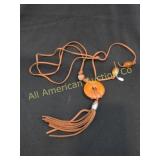 VTG TRESKA BOHO STATEMENT NECKLACE -LEATHER CORD