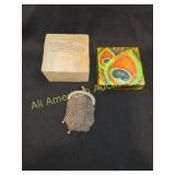 VTG CAPIZ SHELL TRINKET BOX & ANTQ EDWARDIAN PURSE