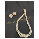 VTG NAPIER 3 STRAND PEARL NECKLACE AND EARRINGS