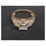 GOLD VERMEIL STERLING RADIANT CUT CZ RING SIZE 7