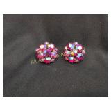 VTG WEISS PINK AURORA BOREALIS CLIP ON EARRINGS