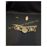 VTG ETRUSCAN REVIVAL HEAVY BRACELET & 2 RINGS