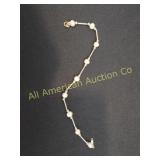 VTG 14K GOLD PEARL STATION LINK BRACELET (MEXICO)