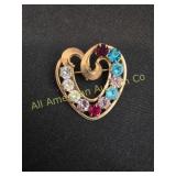 VTG DCE 14K GF RHINESTONE HEART BROOCH
