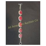 VINTAGE ATI MEX STERLING RED JASPER LINK BRACELET