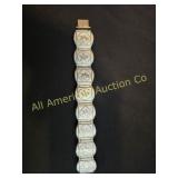 VTG MID CENTURY SIAM WHITE ENAMEL PANEL BRACELET
