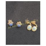 VTG FLORAL PORCELAIN & BLU SAPPHIRES FLOWER STUDS