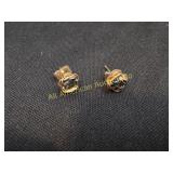 VTG RAW BLK DRUZY STUD EARRINGS GOLD TONE