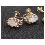 VTG FAUX OPAL RHINESTONE & TIGER EYE EARRINGS