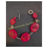 VTG BARSE CHUNKY RED BAMBOO CORAL STONE BRACELET