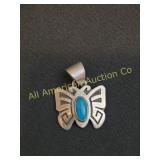 VTG EMT STERLING OVERLAY TURQ. BUTTERFLY PENDANT