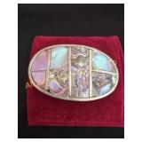 VTG MEXICAN ALPACA SILVER & ABALONE SHELL BUCKLE