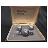 VTG ANSON SIGNED STERLING & BLK INLAY ELEPHANT SET