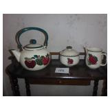 Apple Themed Tea Pot, Cream & Sugar