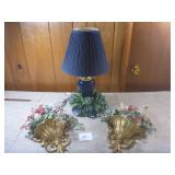 Blue Table Lamp with Floral Decorations