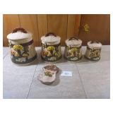 Ceramic Canister Set & Spoon Rest (chips on...
