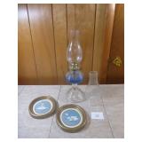 Oil Lamp with Extra Globe, 2 Wall Pictures