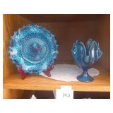 Blue Glass Plate & Vase