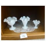3 Milkglass Hobnail Vases