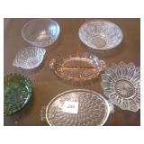 Pink Depression Relish Tray & Glass Dishes