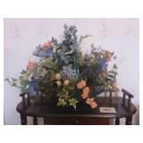 Large Blue Glass Basket filled with flowers