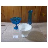 Blue Glass Compote & Vase, Milkglass Compote