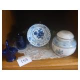 Blue Glassware & Decorated Dishes