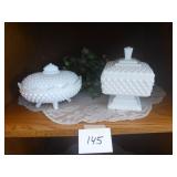 2 Milkglass Hobnail Candy Dishes