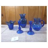 Cobalt Blue Glass Pitcher, Vases, Candleholders