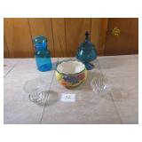 Blue Glass Jar & Candy Dish, Ceramic Fruit Bowl