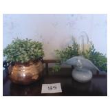 Glass Basket & Small Copper Pot with Greenery