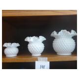 3 Milkglass Hobnail Rose Bowls