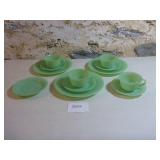 Green FireKing Plates, Cups & Saucers