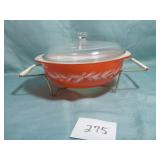 Pyrex Casserole Dish with Holder -pinecone pattern