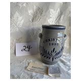 Christmas 1995 Blue Decorated Crock by Keaton