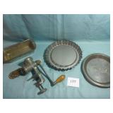 Food Grinder, Tin Pie Plate, Loaf Pan, Tiara Pan