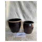 2 Brown Crocks (each has chip)