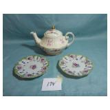 Tea Pot with 2 Small Hand Painted Plates