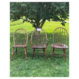 Windsor Style Arm Chair plus 2 Straight Chairs