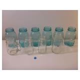 6 Blue Quart Canning Jars plus others