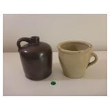 Small Crock (chip & crack) & Brown Jug