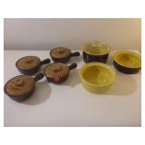 Soup Crocks (some nicks), Hall Oven Dishes (lid...