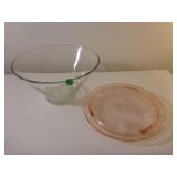 Pink Depression Plate, Large Glass Salad Bowl