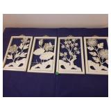 4 White Metal Floral Art Pictures