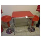 Red Retro Table with 2 Stools (adjustable height)