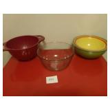 Glass Bowl, Plastic Colander, Set of Mixing Bowls
