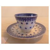 Blue Snowflake Cup & Saucer (hair line/crack/chip)