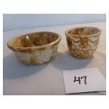 2 Brown Spatterware Cups (hair line, age cracks)